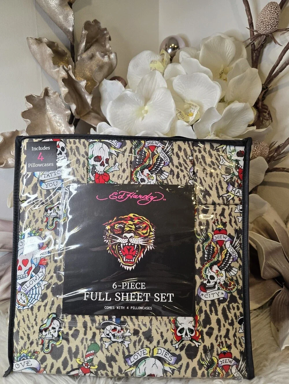 Ed Hardy 6piece Full Leopard Print sheet set new
